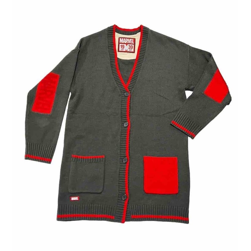 Disney Parks Marvel Universe Long Cardigan Size Large Gray/Red